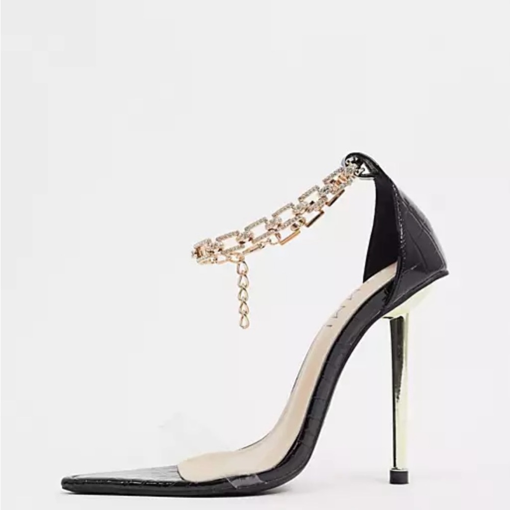 Black croc leather with diamanté anklet